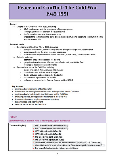 Cover page of BAND 6 MODERN HISTORY COMPREHENSIVE PEACE AND CONFLICT: COLD WAR NOTES HSC YEAR 12