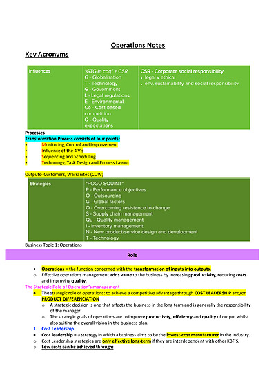 Cover page of Operations Notes Band 6 - Rank 1st in Cohort, helped me achieve a RAW 96 in CSSA Trial