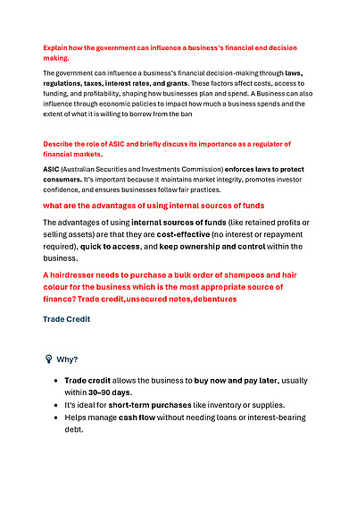 Cover page of Sample of Exam Style HSC Finance Question Practice - Band 6 Student, First in Cohort