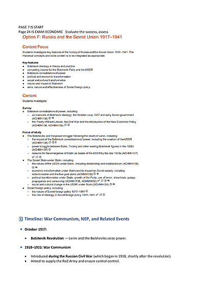 Cover page of Modern History Russia and Soviet Union- Band 6 Notes that helped me get a 94 in my CSSA trial