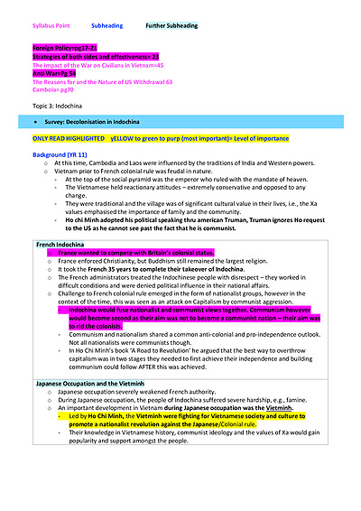 Cover page of Modern History Indochina Whole Neat and Organised Syllabus Notes- Band 6 Notes that helped me get a 94 in my CSSA trial