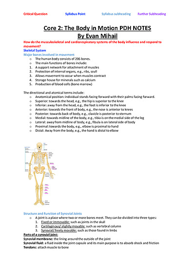 Cover page of PDH Year 11 CORE 2 Notes written from a Band 6 Student