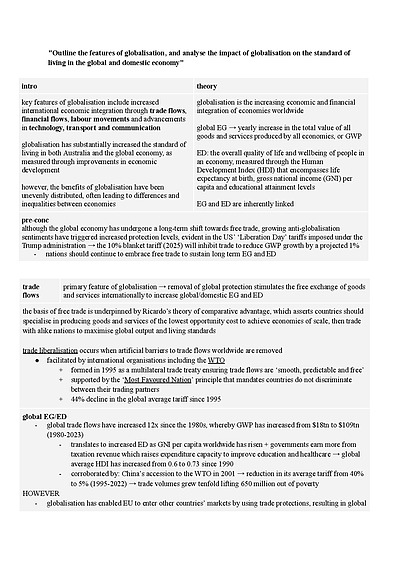 Cover page of 99+ Predicted ATAR Exemplar Globalisation Essay Plan