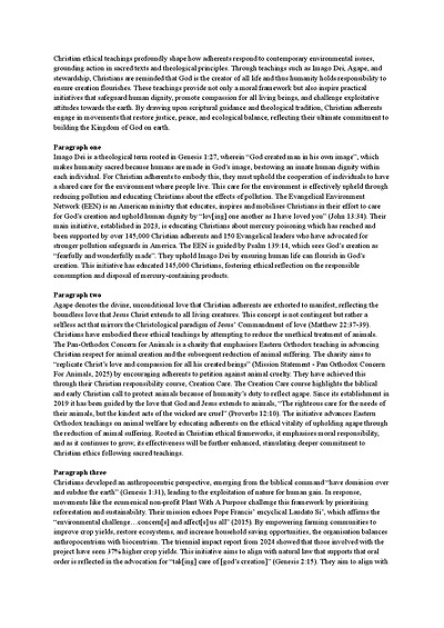 Cover page of Environmental Ethics Essay - Christianity (18/20)