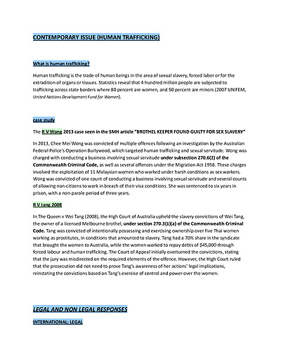 Cover page of Human trafficking (contemporary issue human rights legal studies hsc)