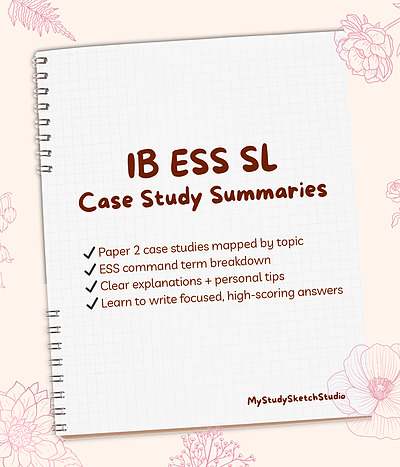 Cover page of IB ESS SSL Case Study Summaries | Paper 2 Help + Command Term Breakdown