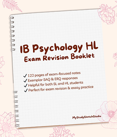Cover page of IB Psychology HL Exam Revision Booklet | Exemplar SAQ &amp; ERQ responses