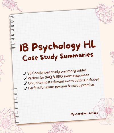 Cover page of IB Psychology Case Study Summary Tables | Key Studies for SAQ &amp; ERQ Exam Revision