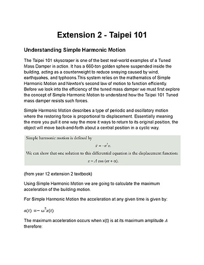 Cover page of Taipei 101 - extension 2 maths