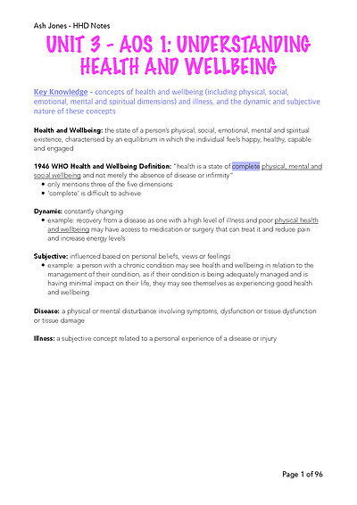 Cover page of Health and Human Development Notes - 45 Study Score