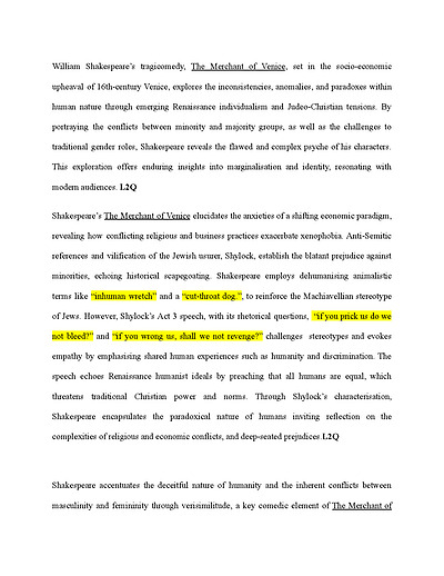 Cover page of Merchant of Venice Essay
