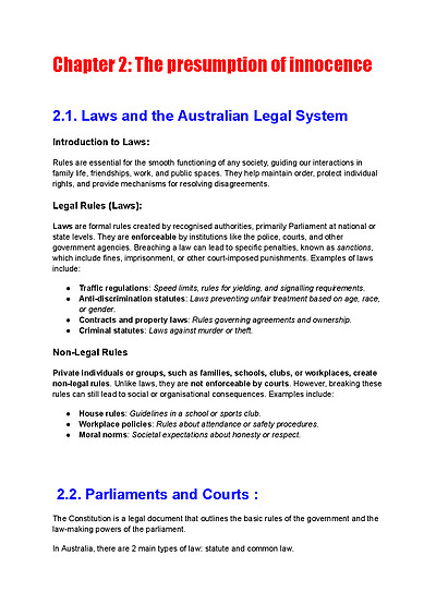 Cover page of Legal Studies U12 AOS 1 Oxford Textbook Based Notes Chapter 2 + 3