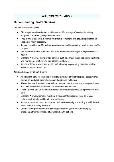 Cover page of VCE Health and Human Development Unit 2 AOS 2 Study Guide