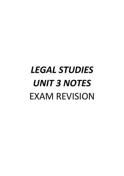Cover page of VCE Unit 3 Legal Studies Summary Notes 2020