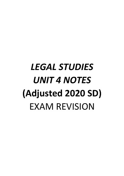 Cover page of VCE Unit 4 Legal Studies Summary Notes 2020