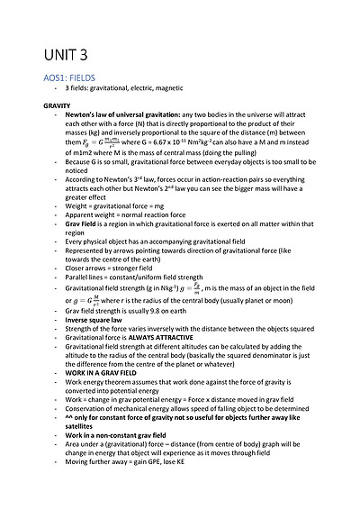 Cover page of VCE Physics Summary Sheet