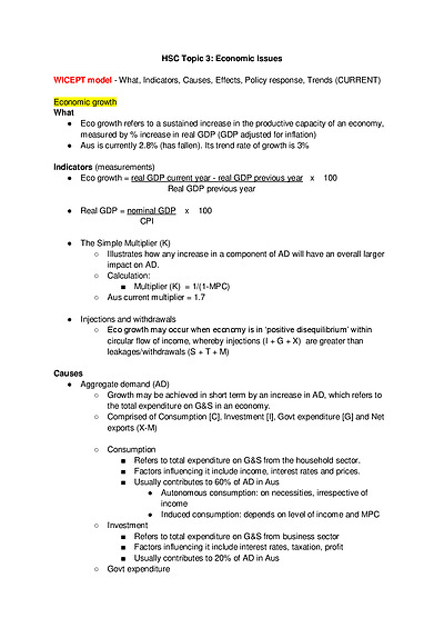 Cover page of HSC ECONOMICS - Economic Issues (Topic 3 - Notes)