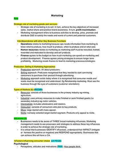 Cover page of HSC Business Studies - Marketing Notes