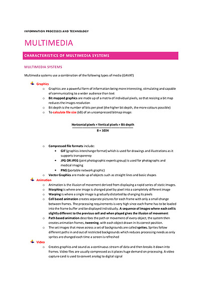 Cover page of IPT HSC notes - Multimedia 