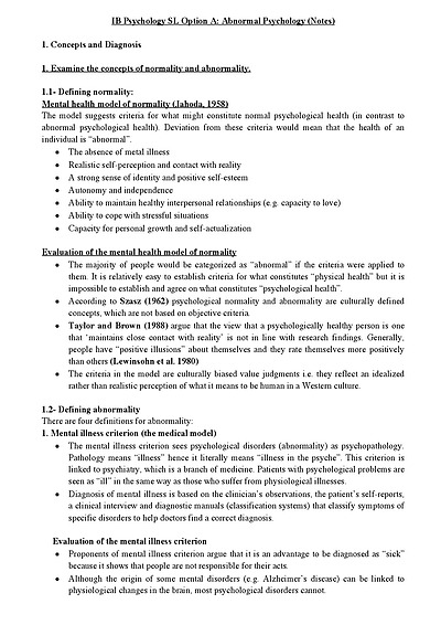 Cover page of IB Psychology Paper 2 - Abnormal Psychology Comprehensive Exam Revision Notes