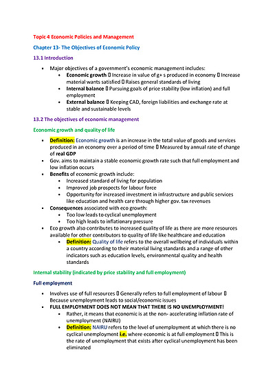 Cover page of Topic 4 Economic Policies and Management 