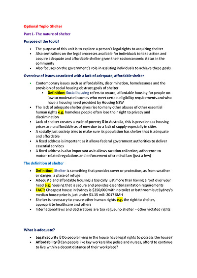 Cover page of Legal Studies - Shelter Optional Topic Notes