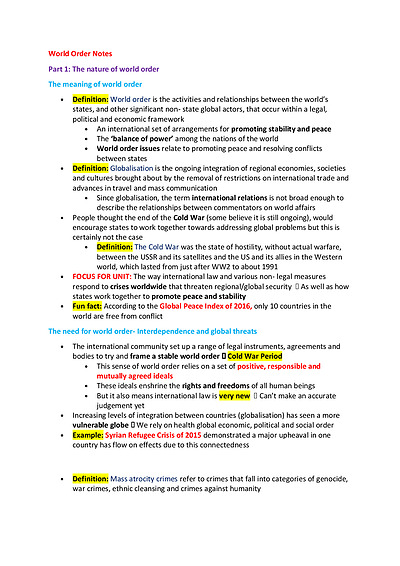 Cover page of Legal studies - World Order Optional Topic Notes