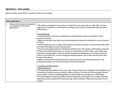 Cover page of Business studies: Operations case study