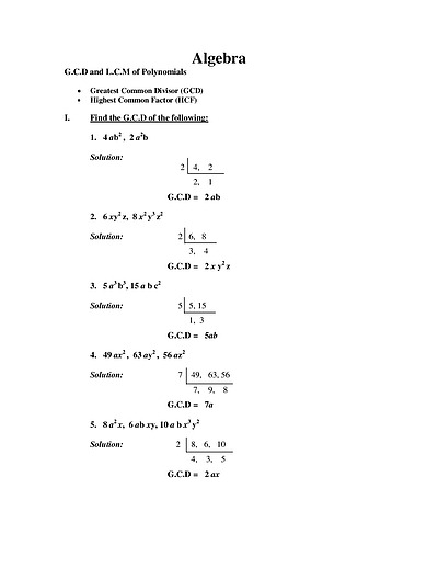 Cover page of Algebra _ G.C.D and L.C.M of Polynomials