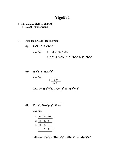 Cover page of Algebra _ Least Common Multiple (L.C.M.)
