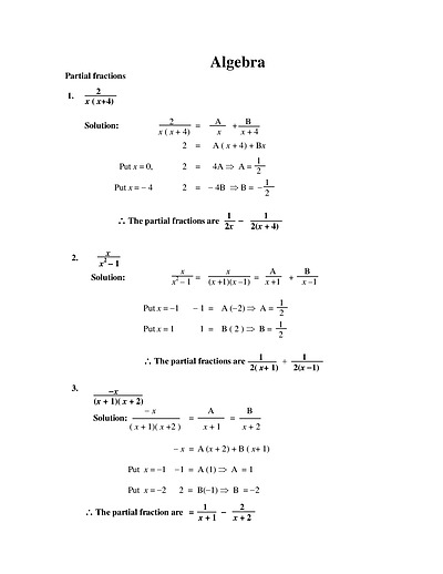 Cover page of Algebra _ Partial fractions