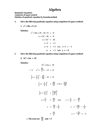 Cover page of Algebra _ Quadratic Equations