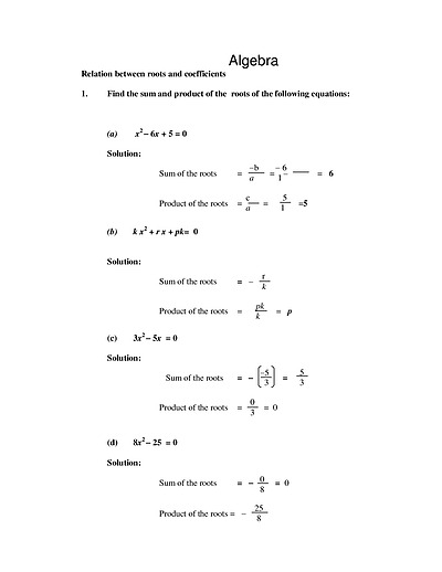 Cover page of Algebra _ Relation between roots and coefficients