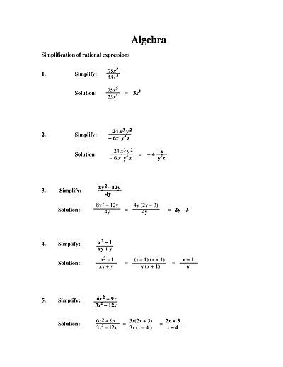 Cover page of Algebra _ Simplification of rational expressions