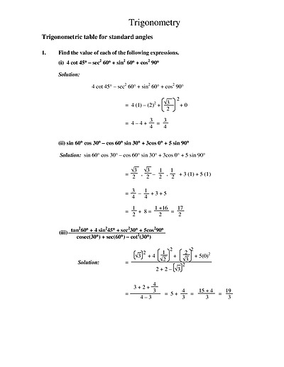 Cover page of Trigonometry - Trigonometric table for standard angles