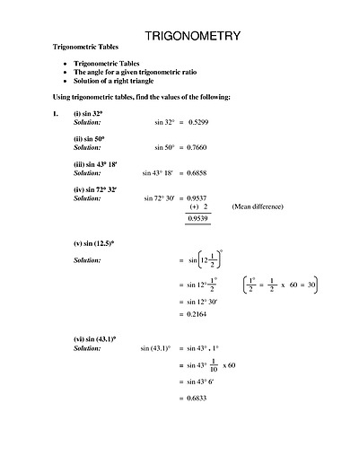 Cover page of Trigonometry -  Trigonometric Tables