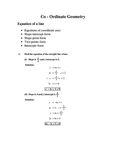 Cover page of Co - Ordinate Geometry _  Equation of a line