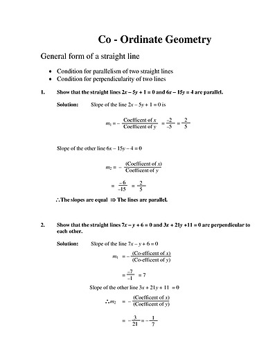 Cover page of Co - Ordinate Geometry _  General form of a straight line