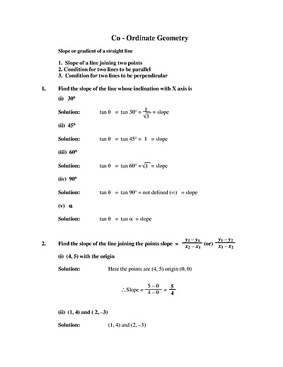 Cover page of Co - Ordinate Geometry _  Slope or gradient of a straight line