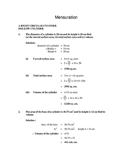 Cover page of Mensuration _ Circular and Hollow Cylinder