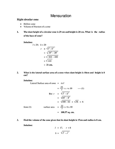 Cover page of Mensuration _ Right circular cone