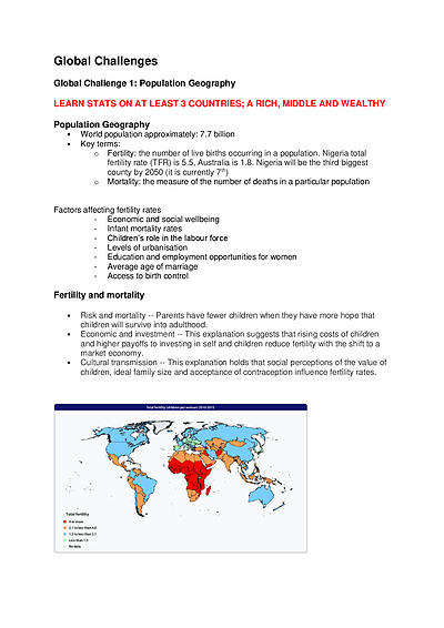 Cover page of Year 11 Geography - Global Challenges Notes