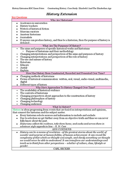 Cover page of History Extension - Constructing History Full Course Notes 