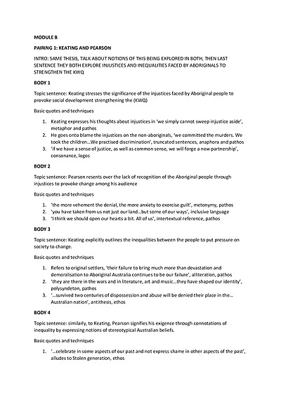 Cover page of ENGLISH YEAR 12 - MOD B SPEECHES, QUOTES AND TECHNIQUES (BAND 6 STUDENT)