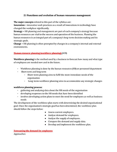 Cover page of Unit 2- Human Resources Management