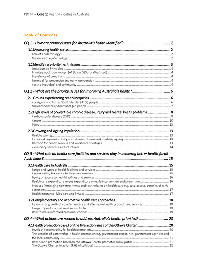 Cover page of BAND 6 Year 12 HSC PDHPE | Core 1 Notes