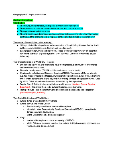 Cover page of HSC GEOGRAPHY URBAN PLACES FULL COMPREHENSIVE SYLLABUS NOTES