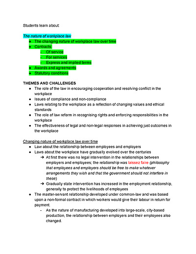 Cover page of LEGAL STUDIES WORKPLACE HSC FULL COMPREHENSIVE SYLLABUS NOTES