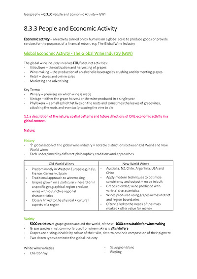 Cover page of BAND 6 Year 12 HSC Geography Notes | People and Economic Activity