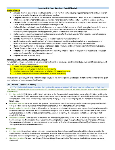 Cover page of WACE Religion and Life Unit 1 Complete Study Notes and Focus Questions